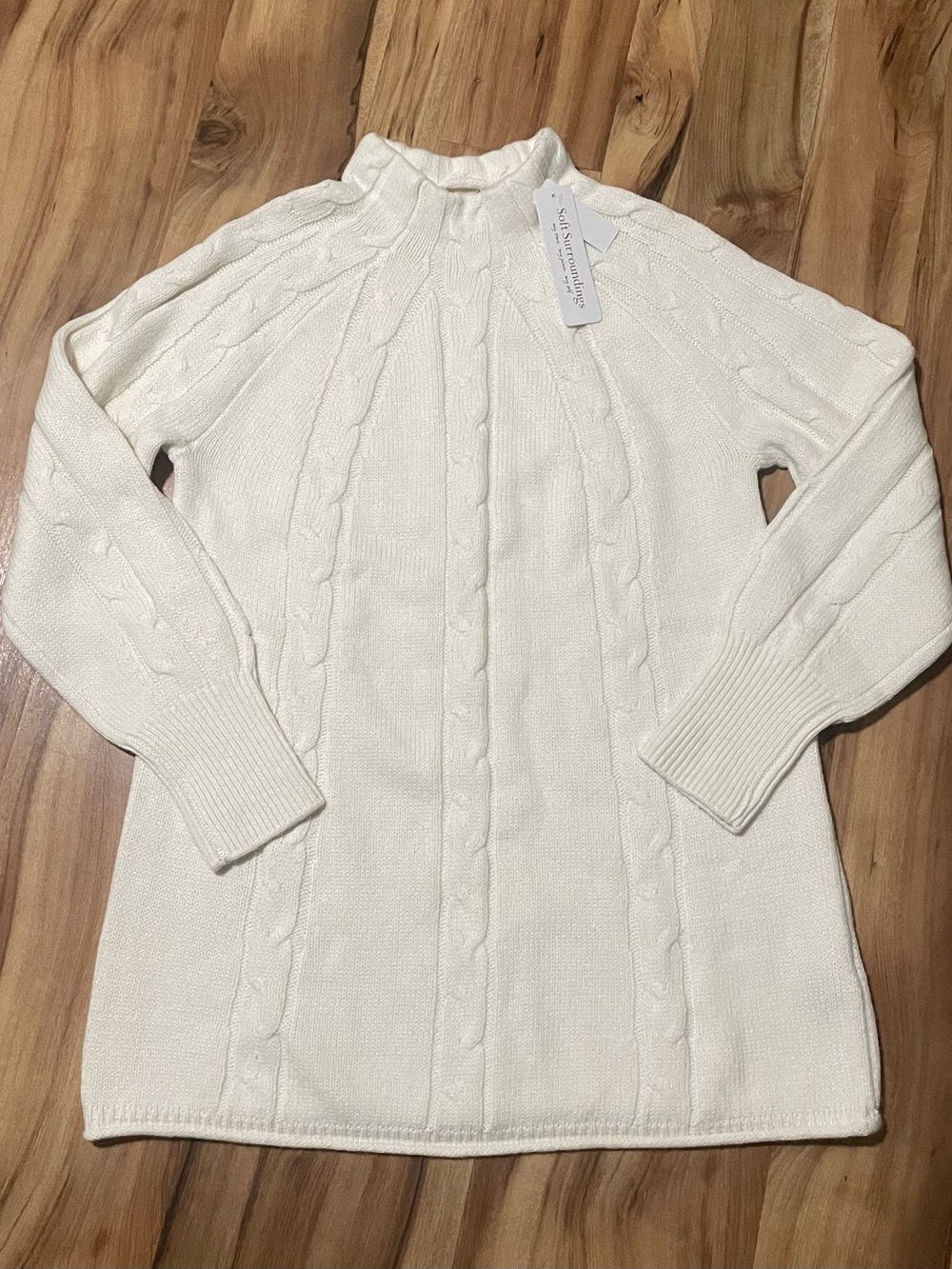 NWT Soft Surroundings Nisette Cable Knit Tunic Sweater Ivory Pearl Mock Neck M